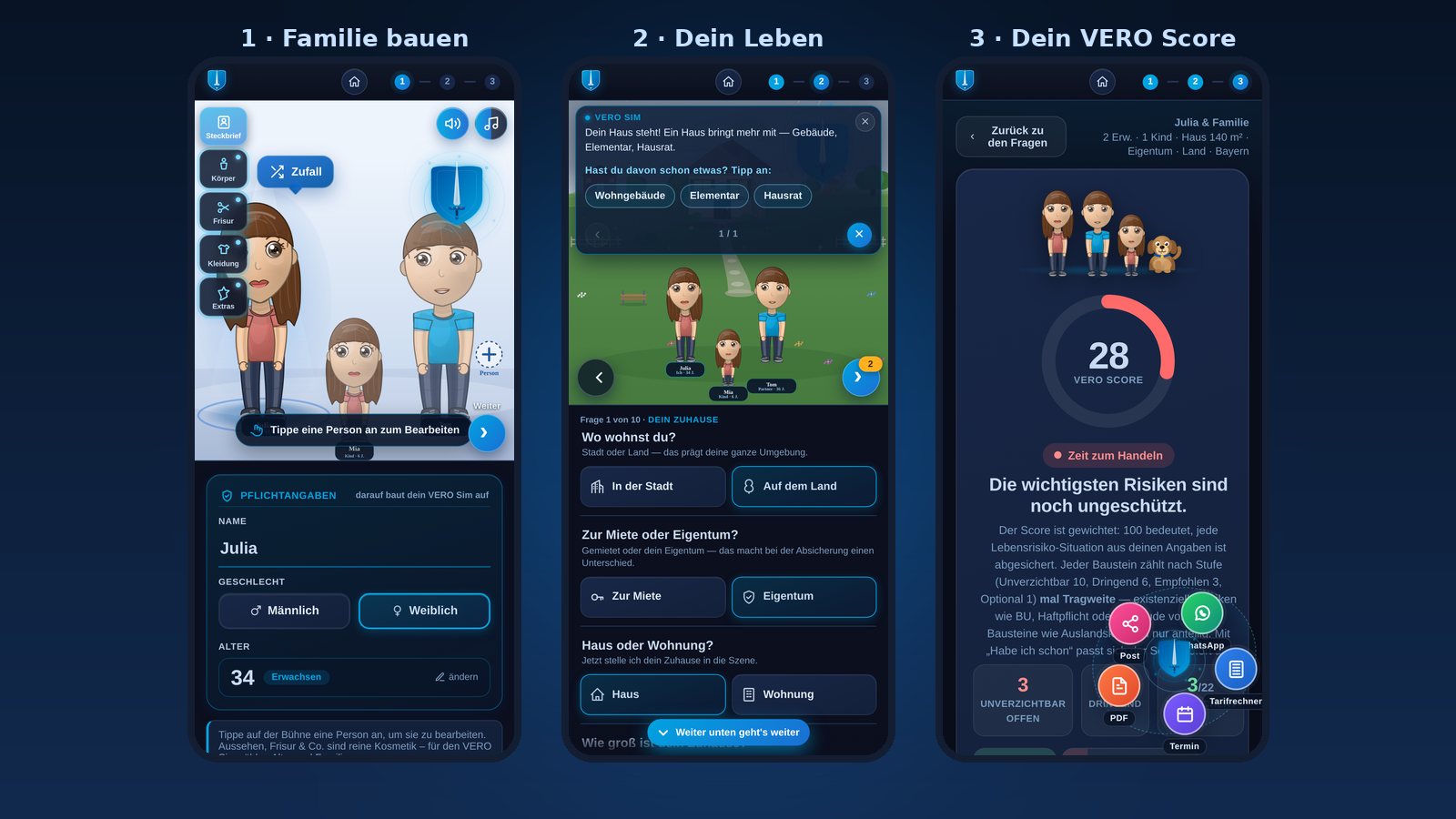 Die drei Phasen des VERO Sim auf dem Smartphone