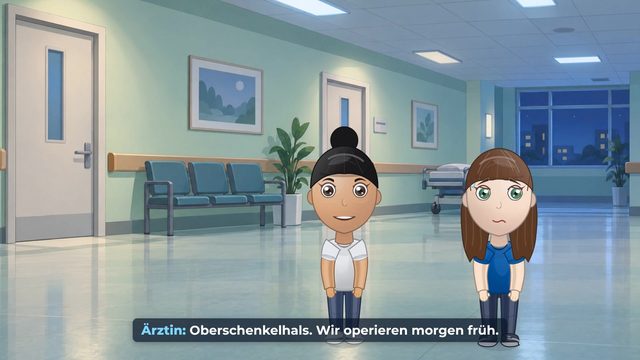 Eine Ärztin spricht im Krankenhausflur mit Sandra.