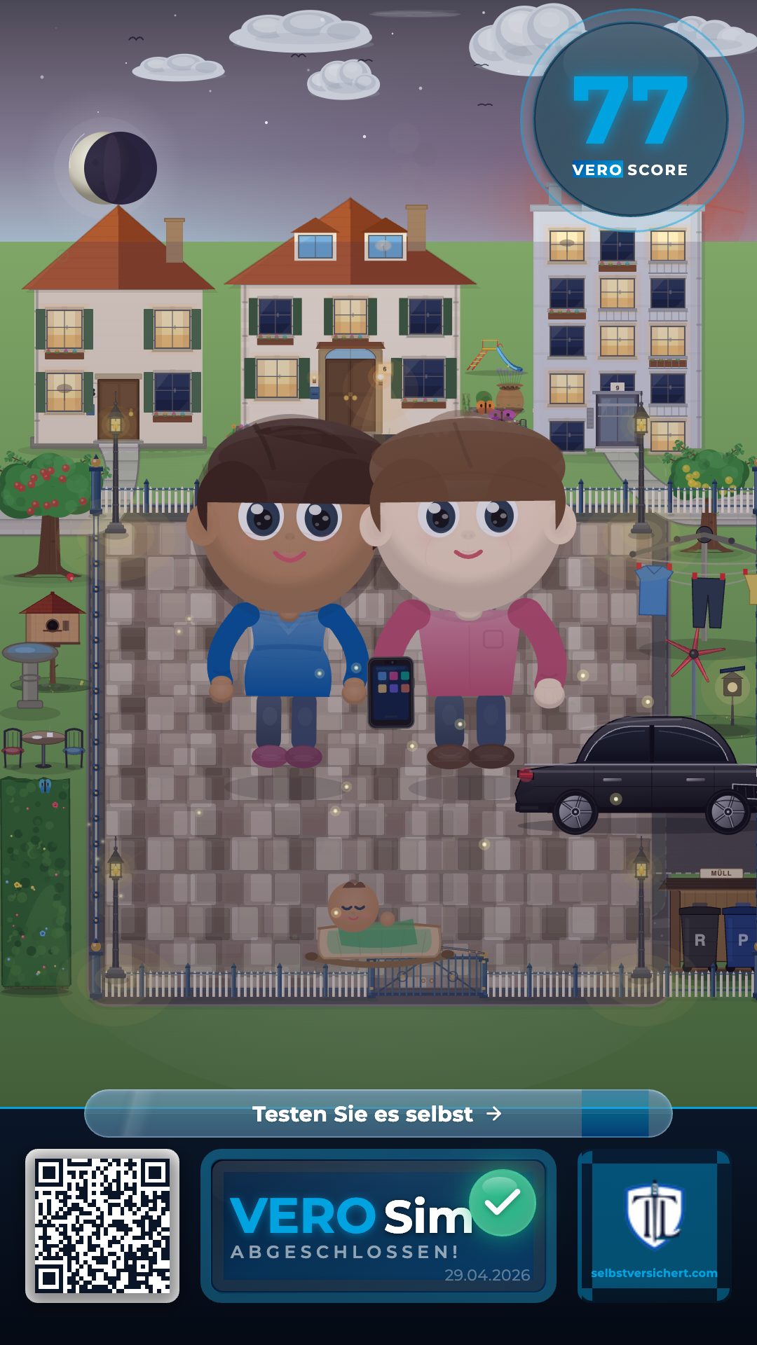 VERO-Sim-Ergebnisbild von Jule und Marius, frisch Eltern mit Baby