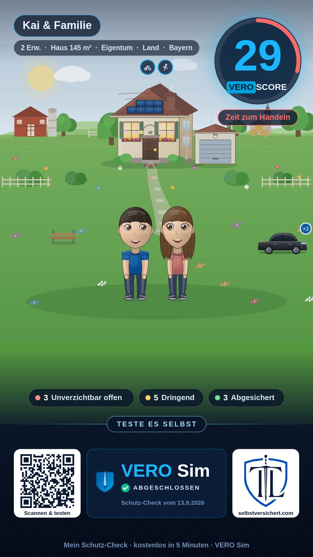 Post aus dem VERO Sim: Kai und Sara vor ihrem im Bau befindlichen Haus, VERO Score 29